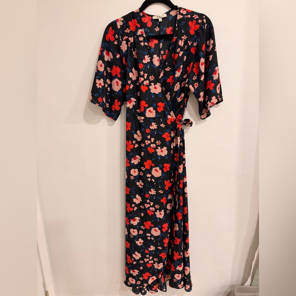 Floral Wrap Dress with Red and Pink Flowers